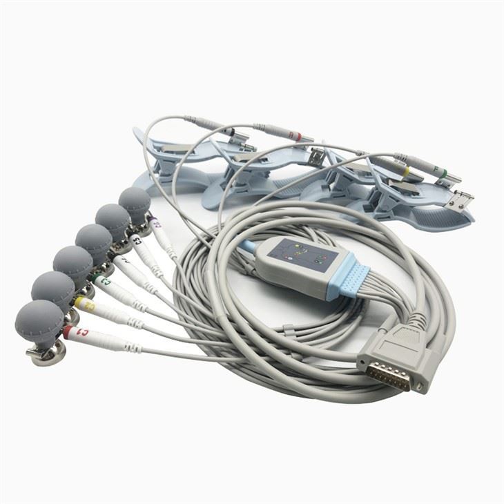 10-Lead ECG/EKG Cable With Chest Suction And Limb Clamp Electrodes