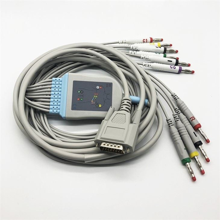 10-Lead ECG/EKG Cable With Chest Suction And Limb Clamp Electrodes